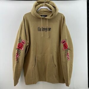Civil Regime Red Rose Hoodie Khaki Embroidered Floral Sweatshirt NWT oversized L